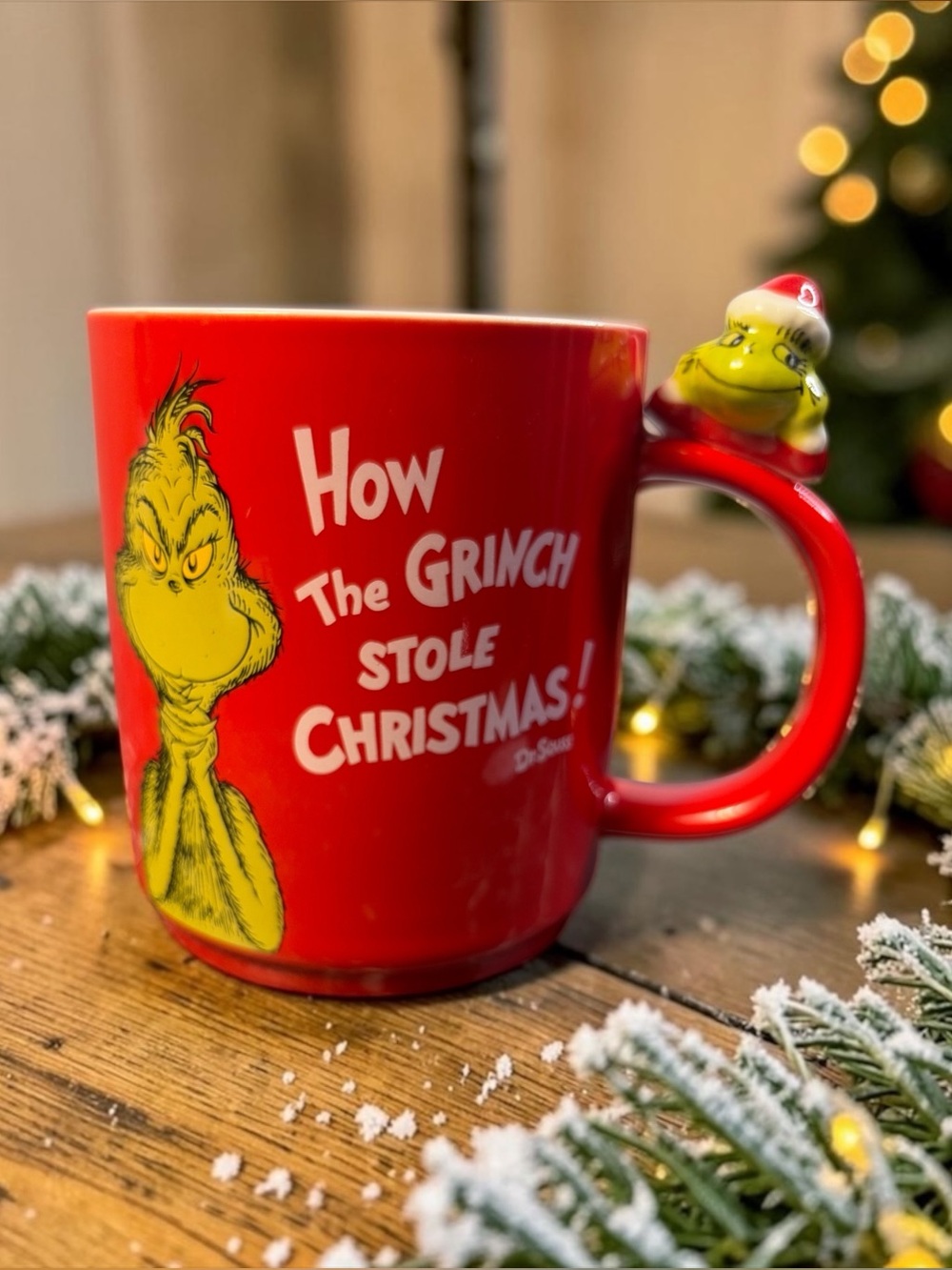 GRINCH CHRISTMAS MUG WITH MINI FIGURINE ON H